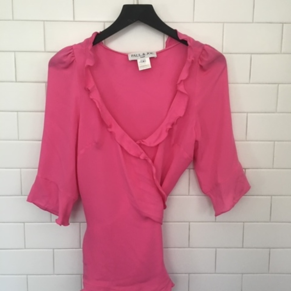 Paul and Joe Pink silk wrap blouse